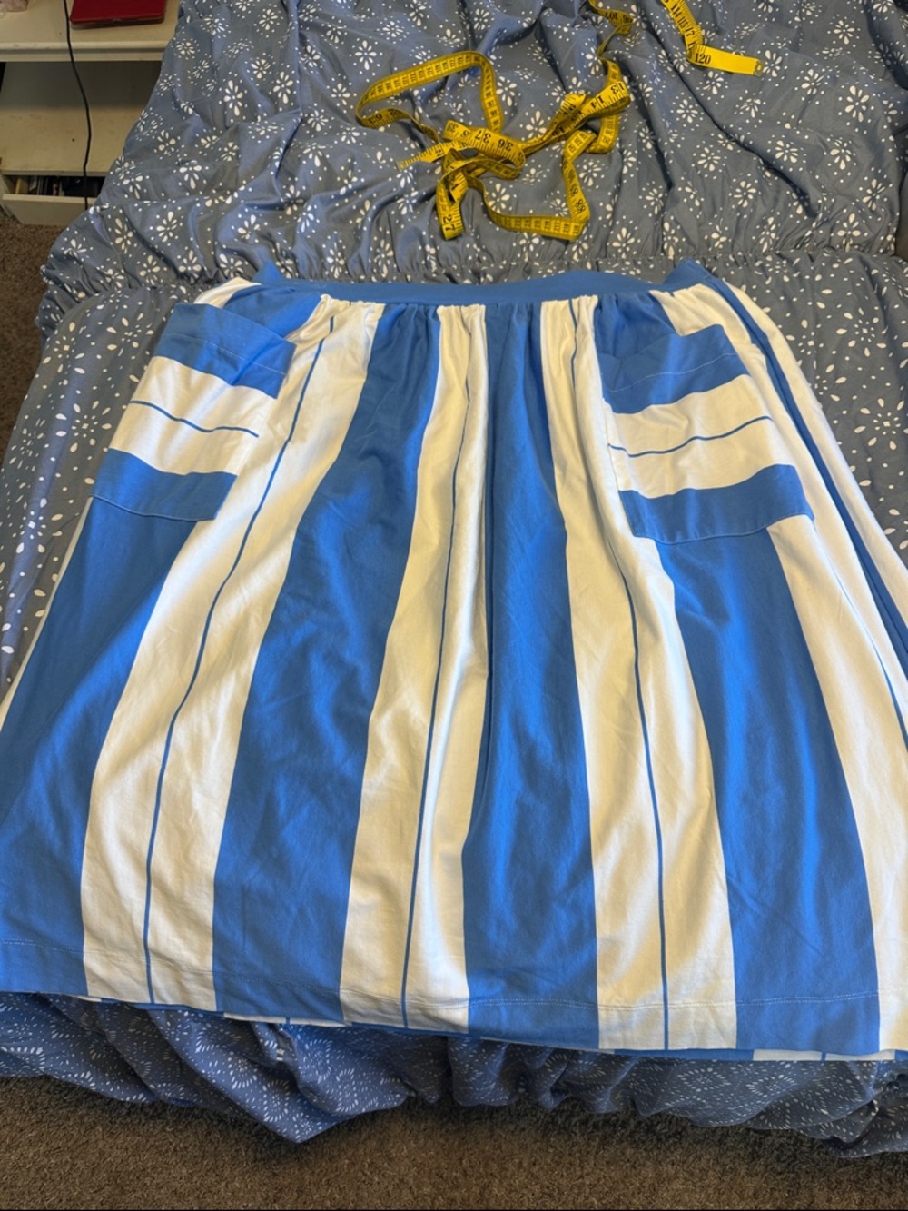 DownEast Blue and White Striped A-Line Skirt with Front Pockets